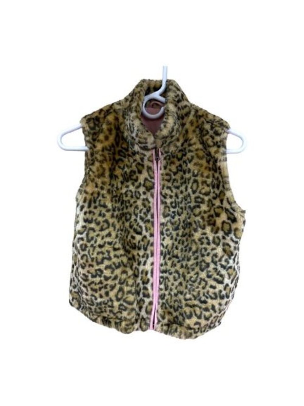 Leopard Vest Girl’s Pink Side & Trim Large Junior Full Zipper Reversible